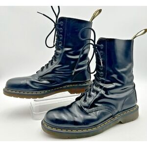 Dr Doc Martens 1490 Boots Womens Size US 9 Black Glossy Leather Combat Shoes